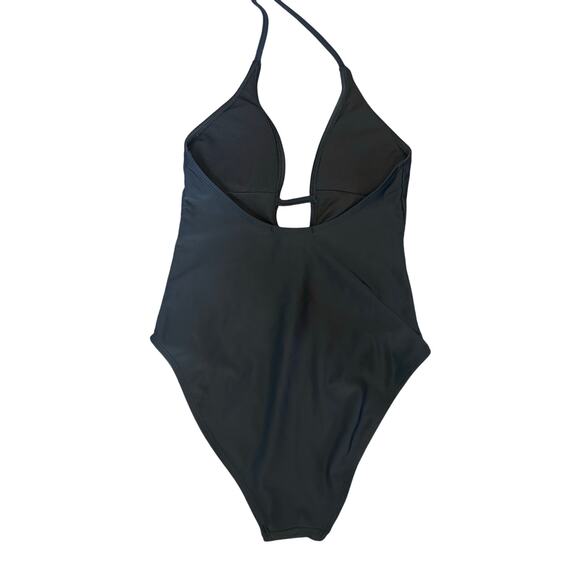 Black Deep V Neck One Piece Swim Suit - Size 2 - Picture 2 of 5